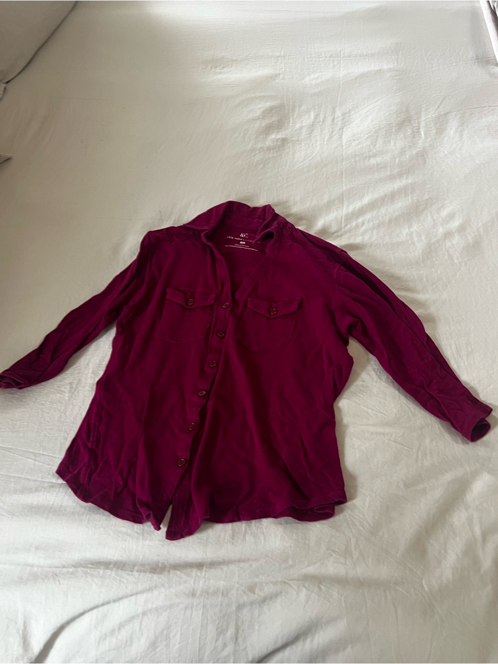 New York & Company Deep Burgundy Button-Up Tunic Top